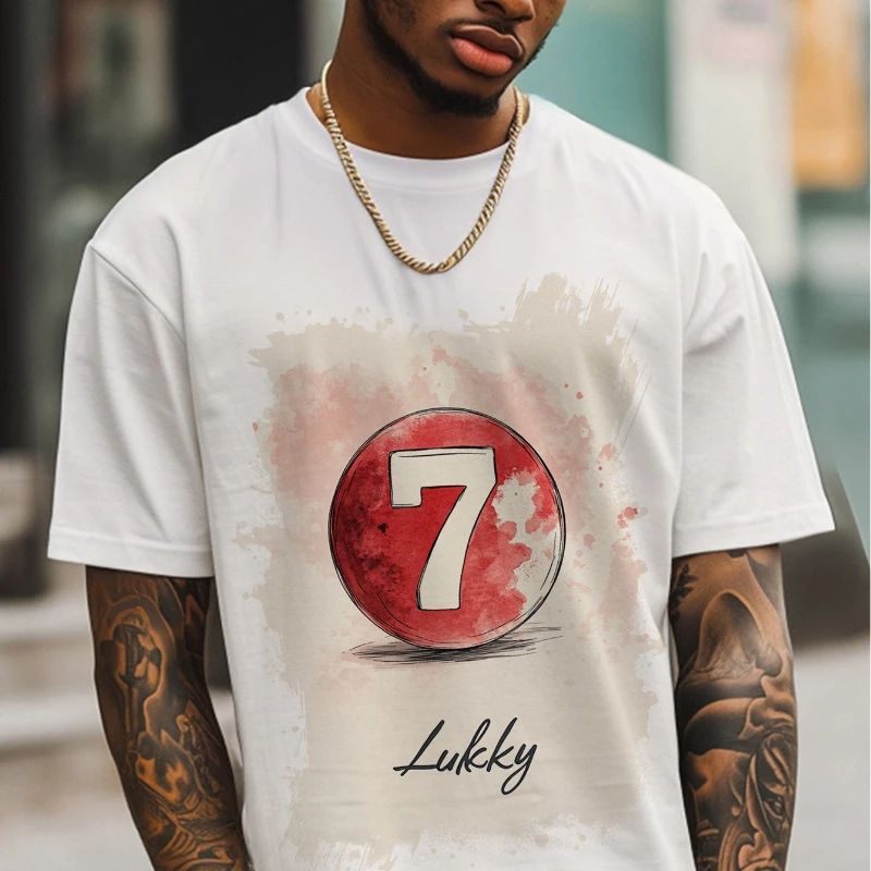 

Men's Vintage Number 7 Lucky Graphic T-Shirt Pure Cotton Casual Crew Neck Tee Regular Fit Knit Fabric All Season Perfect