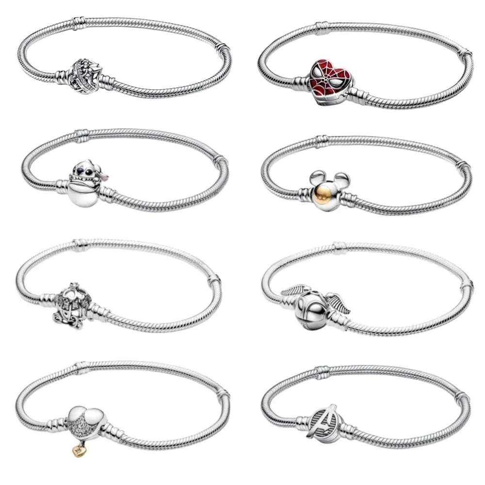 Disney Silber Mickey Charms Armband, passen Original Stich Perlen Schlangen kette DIY Minnie Armband