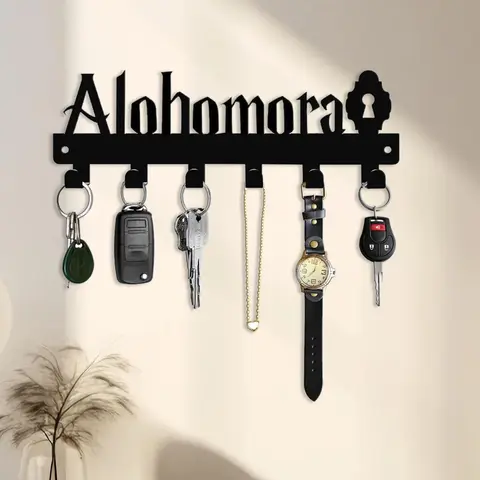 Key Holder – Wall-Mounted Metal Organizer with Magical Font & Keyhole Cut-Out for Entryway or Wizard-Themed Decor, Key Wall art