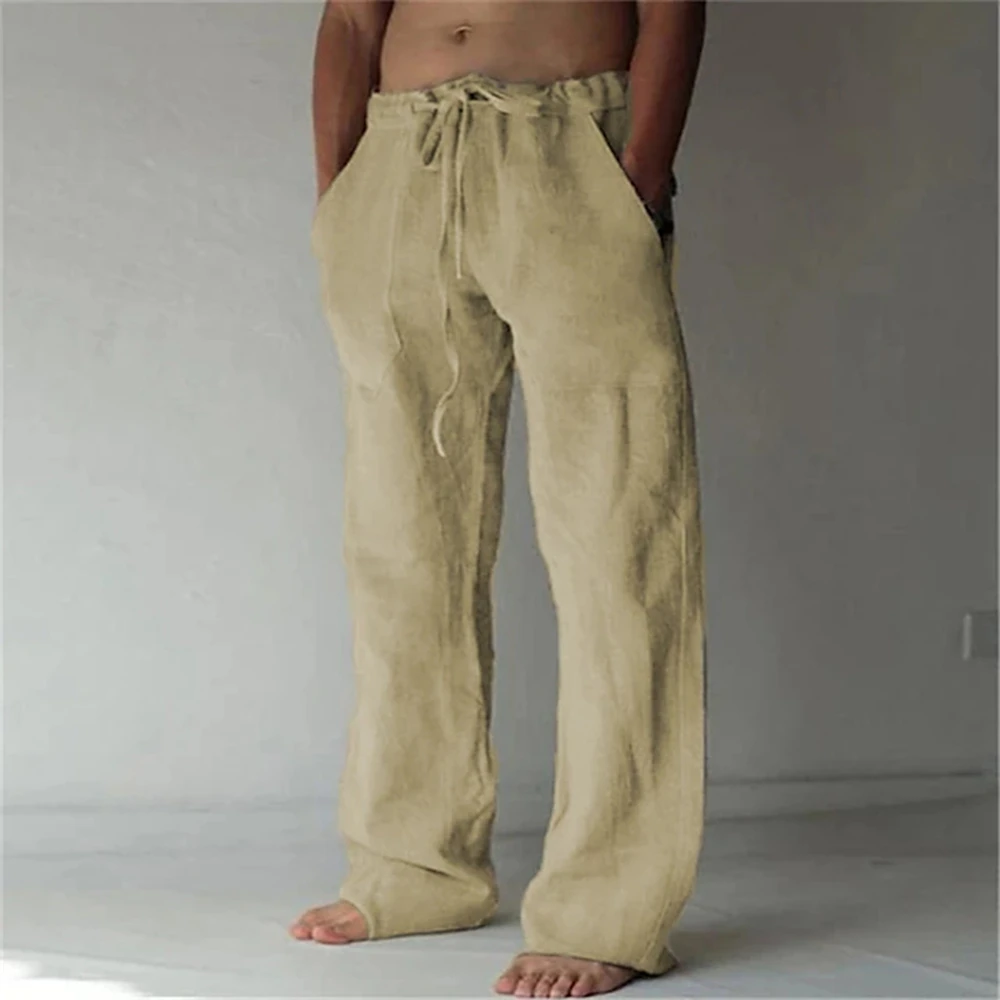 Einfarbige Sommerhose Herrenhose Baggy-Hose Strandhose Freizeithose Kordelzugtasche Komfort Hose mit geradem Bein 6XL