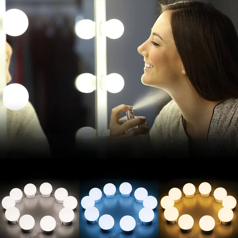 LED Mirror Vanity Light Bulb Dressing Table Lamps Touch Dimmable 3 Colors Modes DC5V  For Home Bedroom Makeup Mirrors Decoration