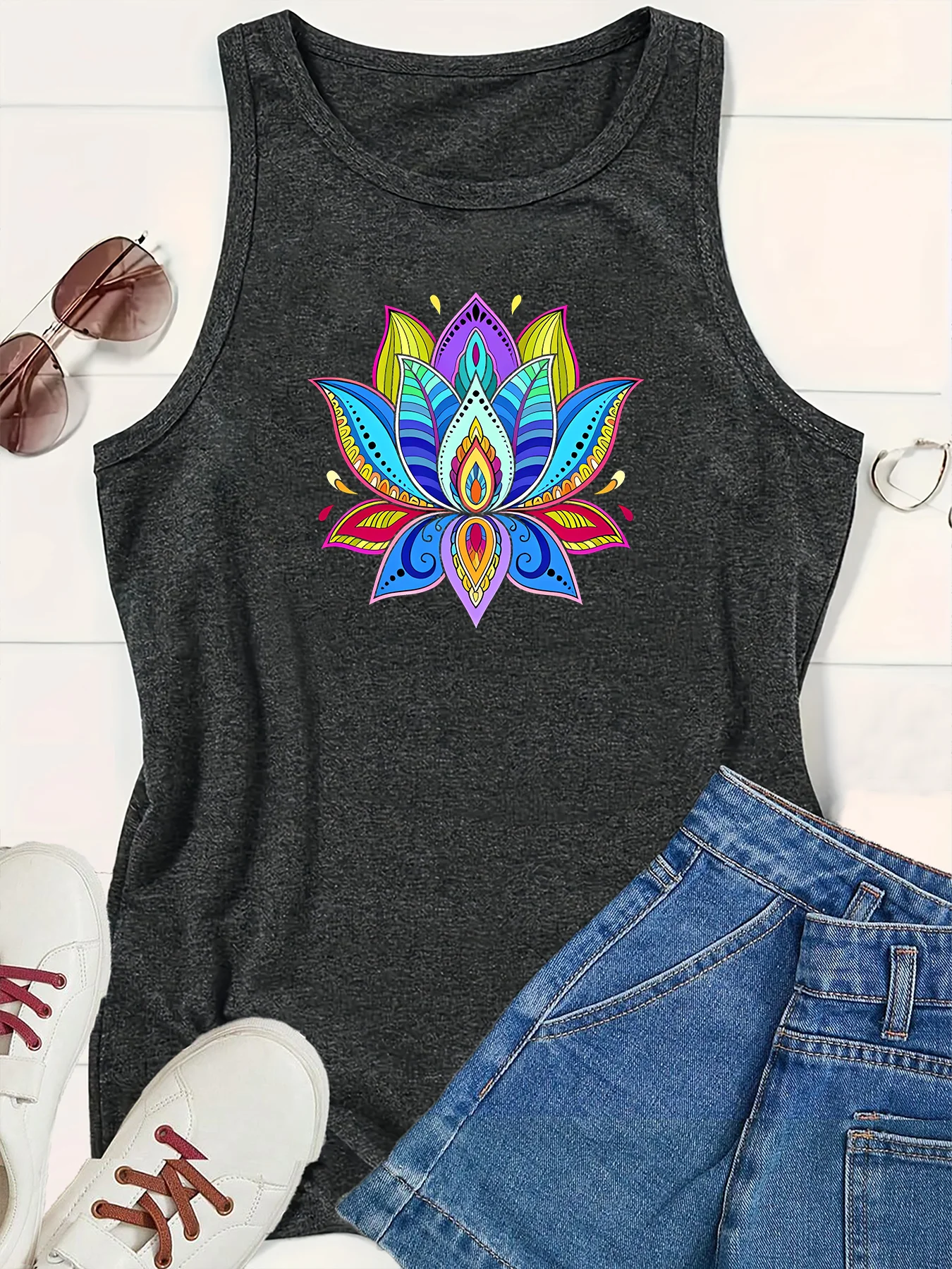 Lotus Lotusbloem zen boeddhisme meditatie Vrouwen Fashion Funny Sports Women's Tank Top Loose O Neck Sleeveless Casual Tank