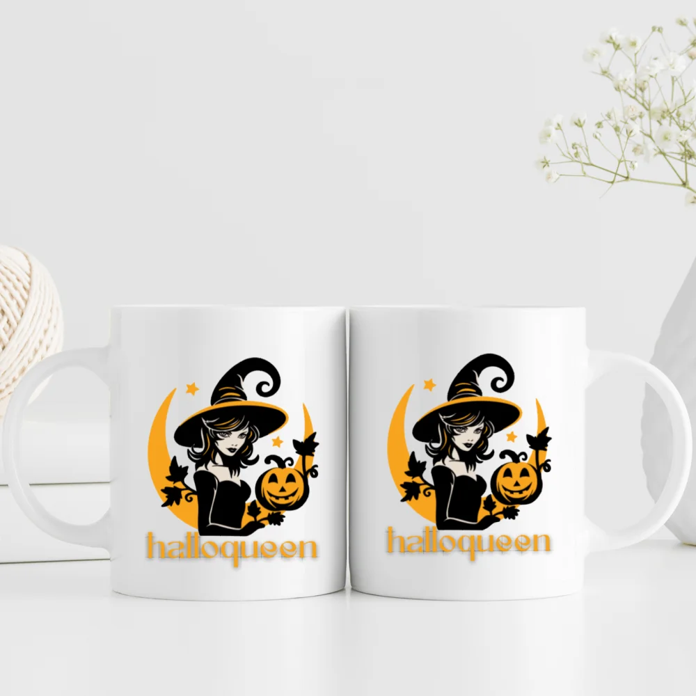 

2 pcs 3A grade 11oz Halloqueen interesting ceramic coffee mug for room Halloween decoration Birthday Christmas Holiday gift