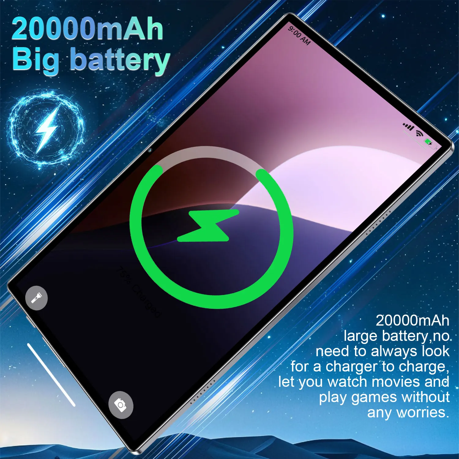 16MP+32MP Dual Camera Tablet Android 13 16GB RAM 1TB ROM 20000mAh Battery 5G WiFi Portable Device for Media Browsing Student Learning Everyday Use Nice Present