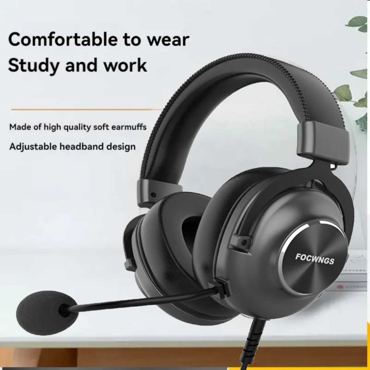 سماعة رأس فوق الأذن، ميكروفونات قابلة للفصل، سماعات أذن كبيرة، صوت ستيريو للفيلم، سماعة رأس سلكية للألعاب 3.5 ملم للكمبيوتر الشخصي/PS