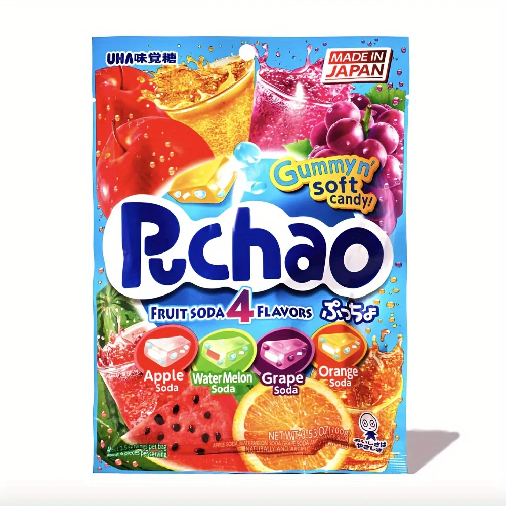 UHA MIKAKUTO PUCHAO Fruit SODA GUMMY, 4 FLAVORS, 3.53oz