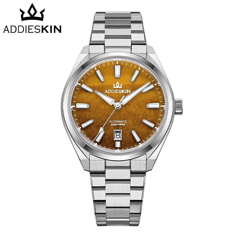 ADDIESKIN K010 Men's Automatic Watch - Tiger's Eye Dial Natural Stone Sapphire Crystal Miyota 9015 BGW9 Luminous 200m Waterproof