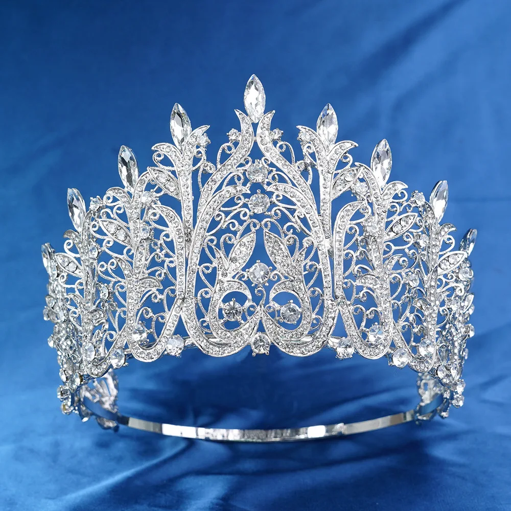 Luxury Oversized Baroque Crowns For Bride Crystal Queen Bridal Tiaras Crown Pageant Miss Universe Wedding Hair Jewelry Headdress