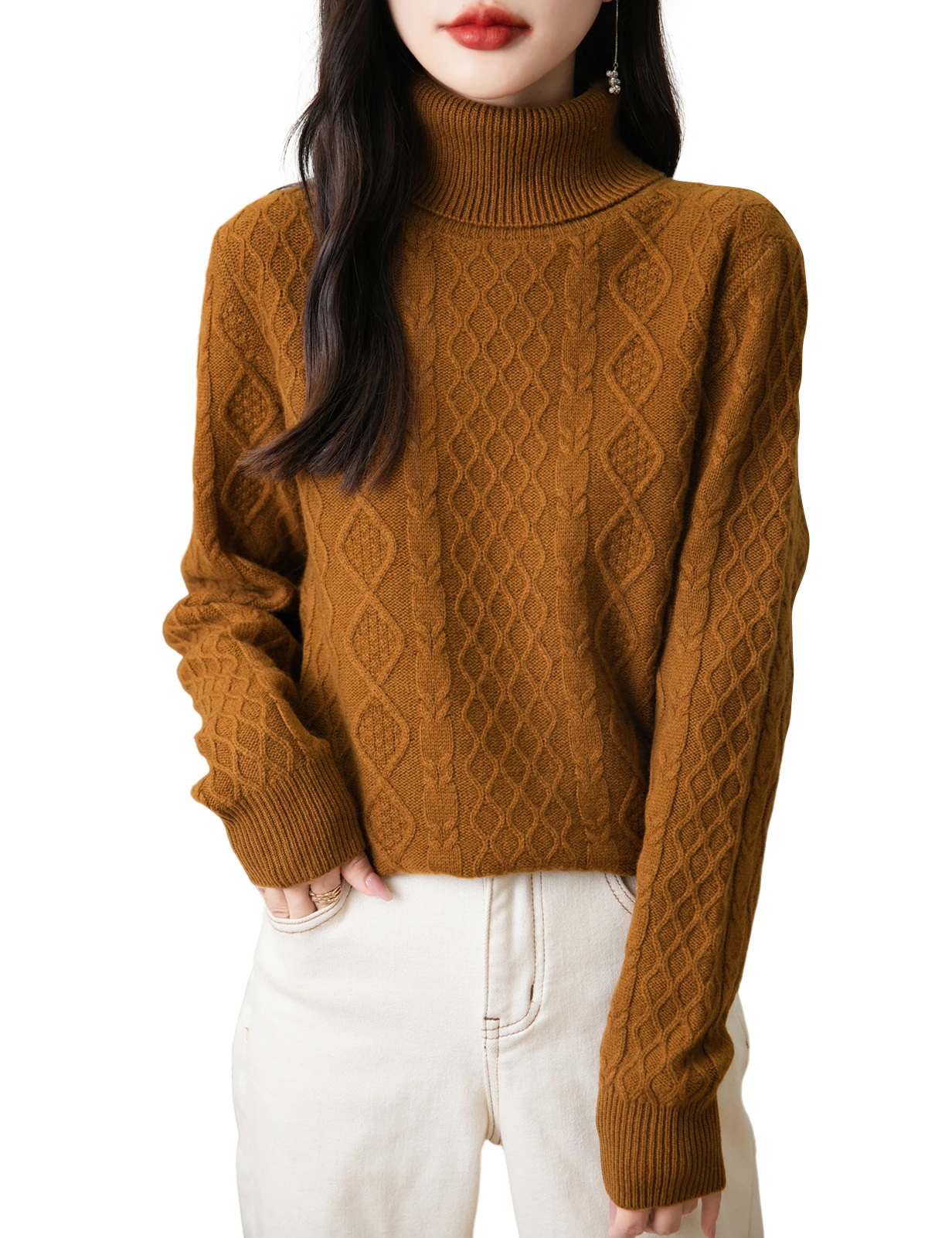 

Women's 100% Merino Wool Turtleneck Sweater 2024 Fall Winter Vintage Tops Long Sleeve Pullovers Knitted Sweaters Female clothing