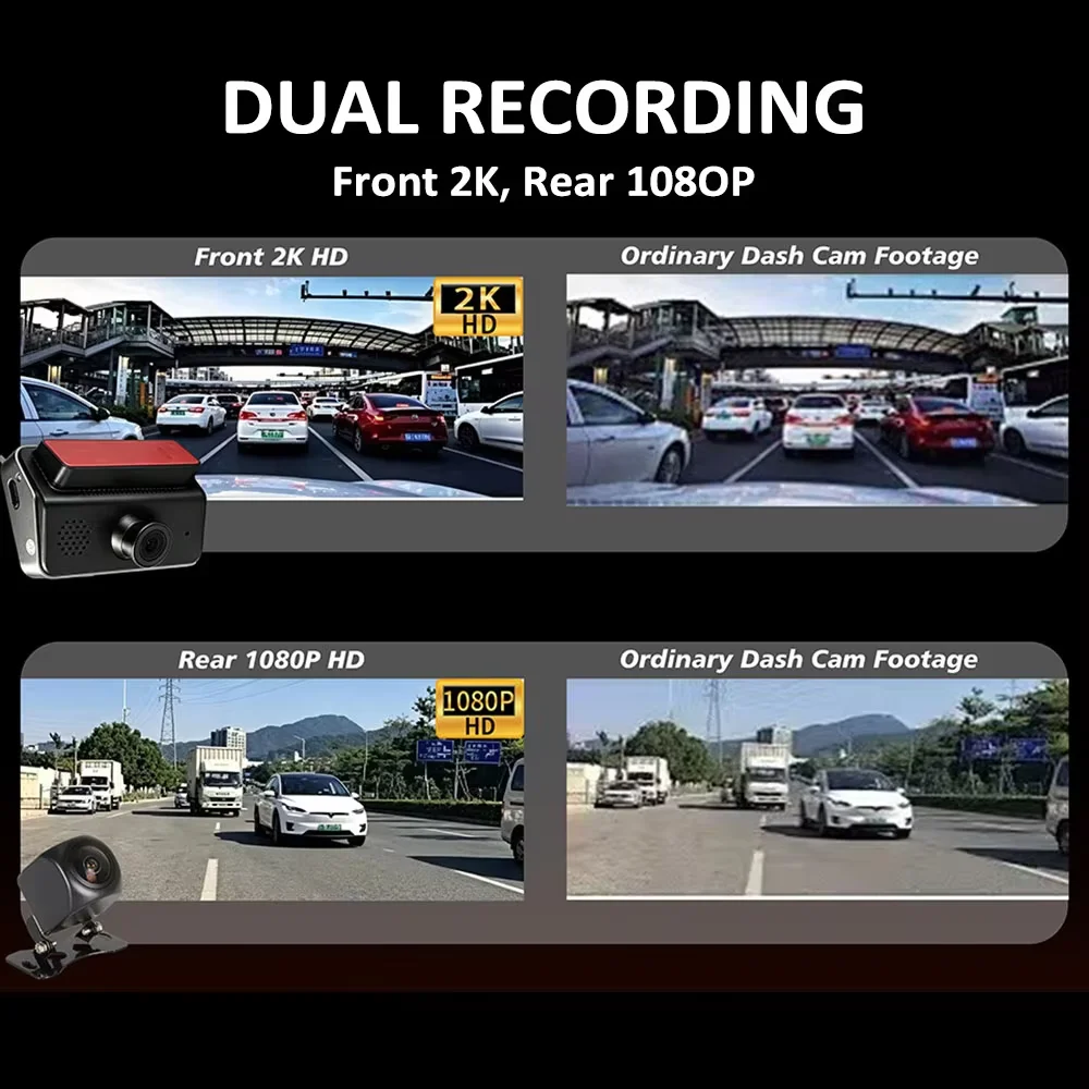 4.5 Inch 2K Dual Camera For Car DVR Dash Cam Recording 24 Hour Parking Surveillance Wireless Carplay Android Auto BT FM Monitor