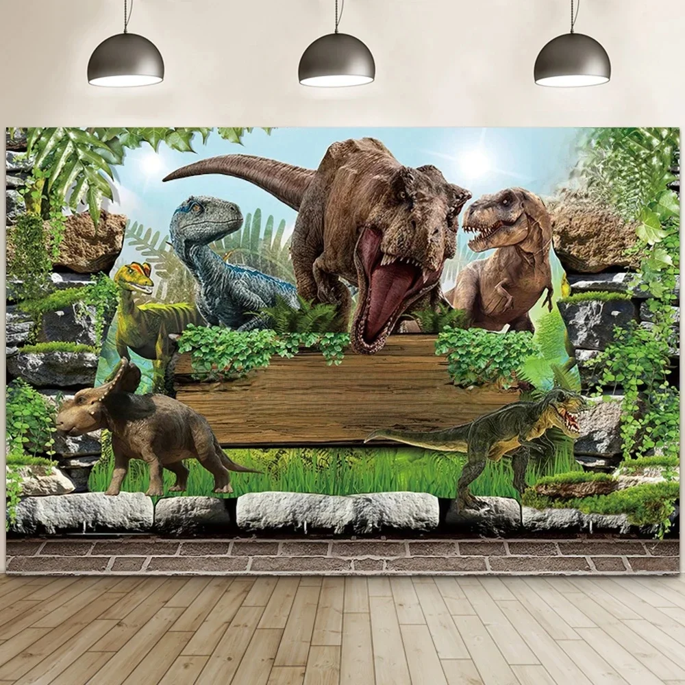 Happy Birthday Dinosaur Background Picture Forest Party Decoration Background Dinosaur Poster Background Baby ShowerJungle Photo — zdjęcie produktu 7