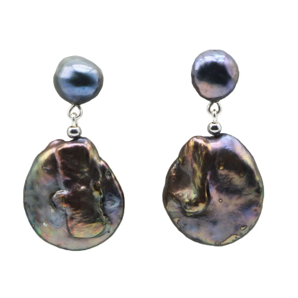 

Exaggerated Black Large Natural Baroque Pearl Pendant 925 Sterling Silver Women's Earrings Vintage Statement Fashion Jewelry