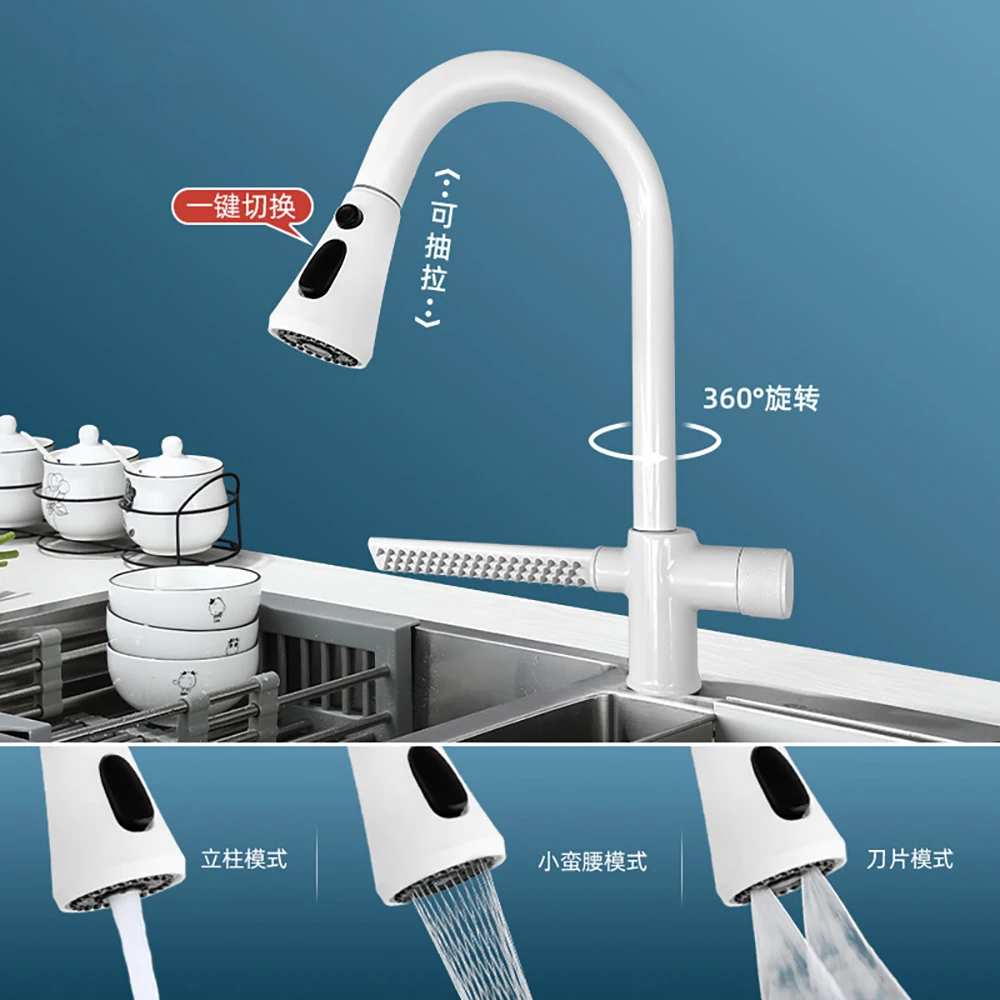 Tianview Kitchen pull-out faucet household multi-function swivel hot and cold pressurized splash-proof faucet