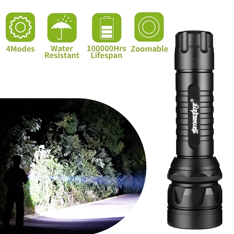

Skywolfeye Portable Small Led Flashlight High Power Zoomable 4 Modes Tactical Torch for Hiking Fishing