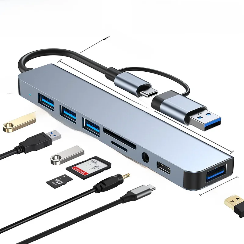 2 in 1 4/5/7/8 Port USB C Expander USB 3 Hub Type C Splitter Type C Dock Multiport Adapter USB Expander for Xiaomi Phone Tablet