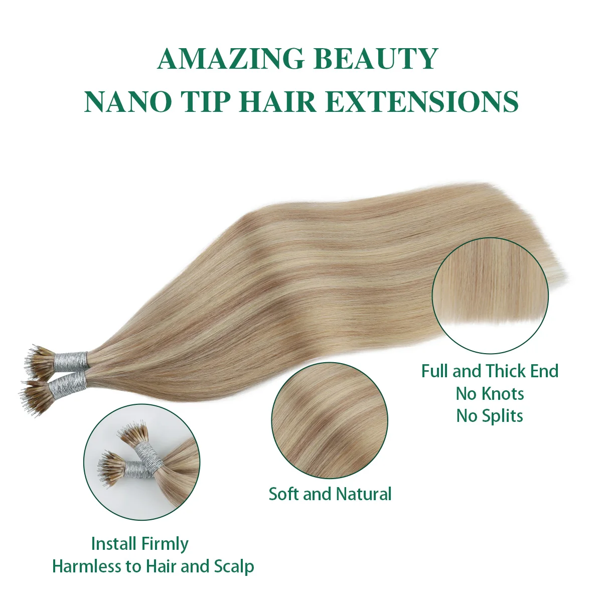 Doczepiane włosy Sixstarhair U Tip, 50g, 50 pasemek, 16 cali, brudny blond z efektem wybielania, doczepy z prawdziwych ludzkich włosów dla kobiet.