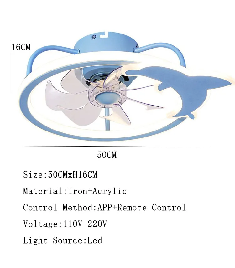 Imagem -06 - Fãs de Teto Inteligentes com Luzes App Mais Controle Remoto 110v 220v Ventilador Elétrico Casa 50xh16cm Crianças Quarto Ventiladores Iluminação