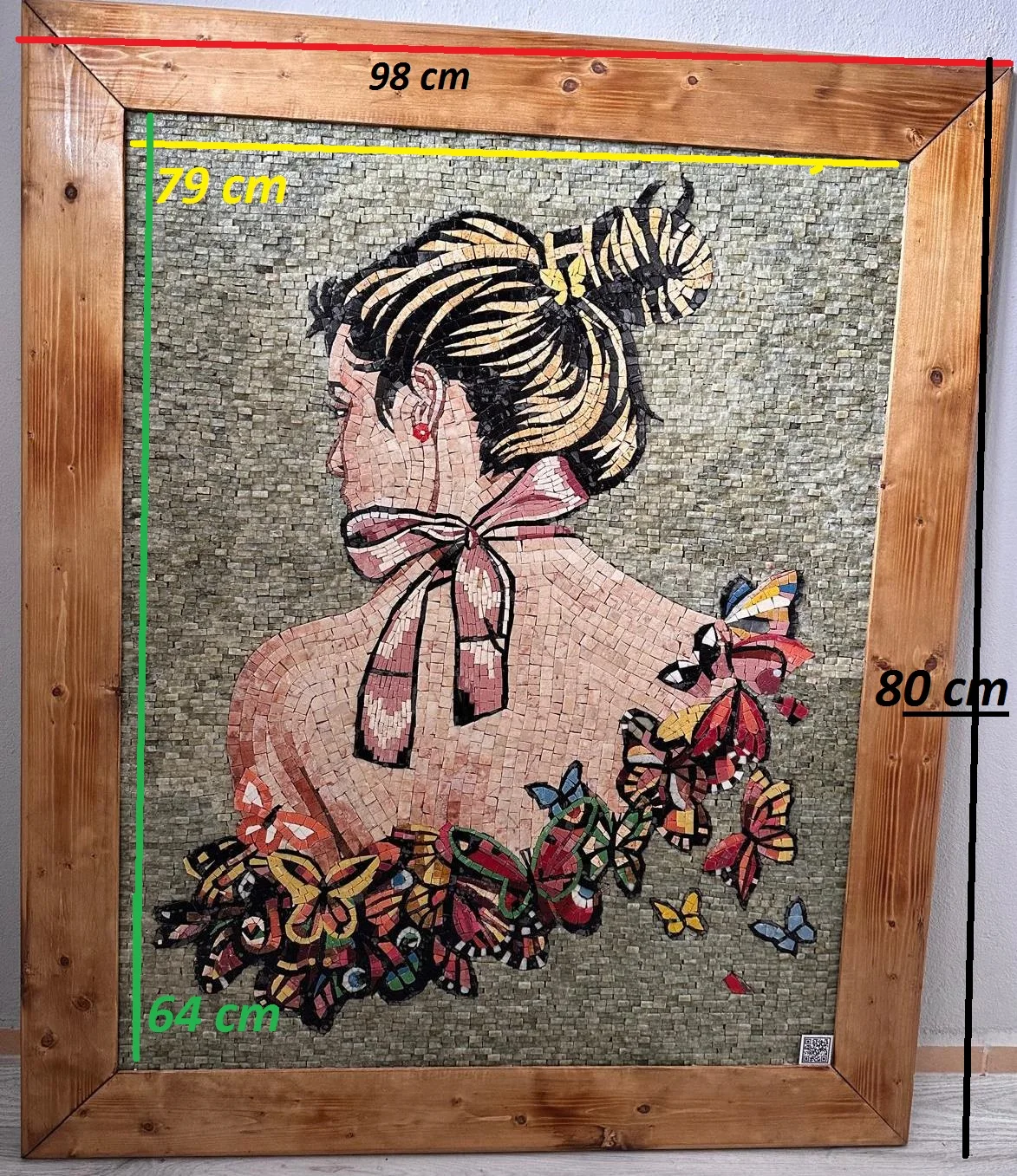 TABLEAU MOSAIC MOSAIQUE BUTTERFLY WOMEN FIGURE HANDMADE 98cm X 80cm / 79cm X 64cm