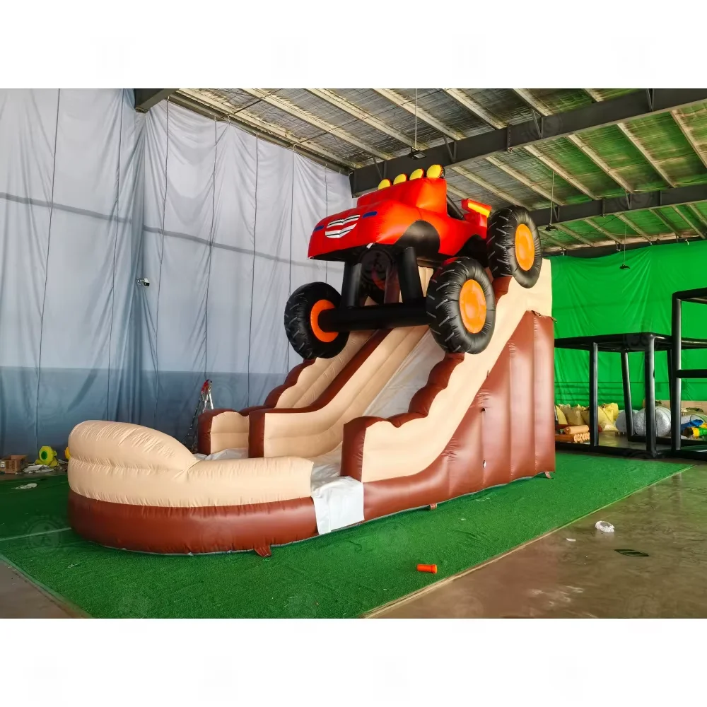 Corrediça inflável da água do caminhão monstro da categoria comercial 8.2m molhado/seco combo kart tema salto corrediça para entretenimento ao ar livre