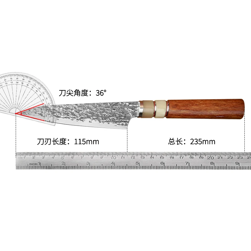 FZIZUO67 Layers Damascus Steel Fruit Knife VG10 Core 60-62HRC Golden Rosewood + Buffalo Horn Handle Kitchen Knife with Kraft Box