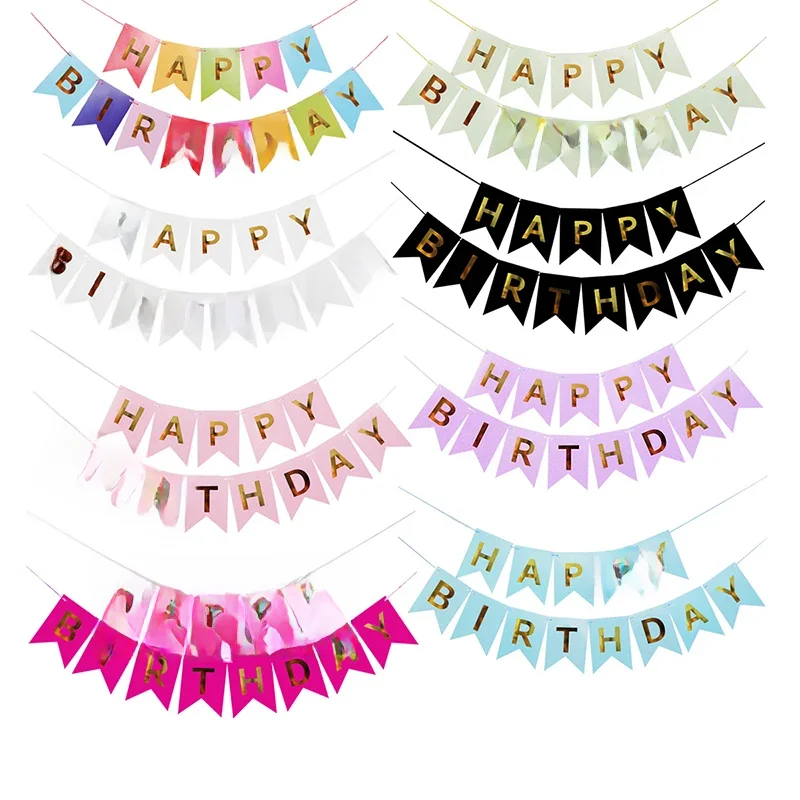 Banderoles joyeux anniversaire, estampage à chaud, drapeau à queue d'aronde, salon, jardin, centre commercial, café, bannières de décoration pour fête d'anniversaire pour enfants