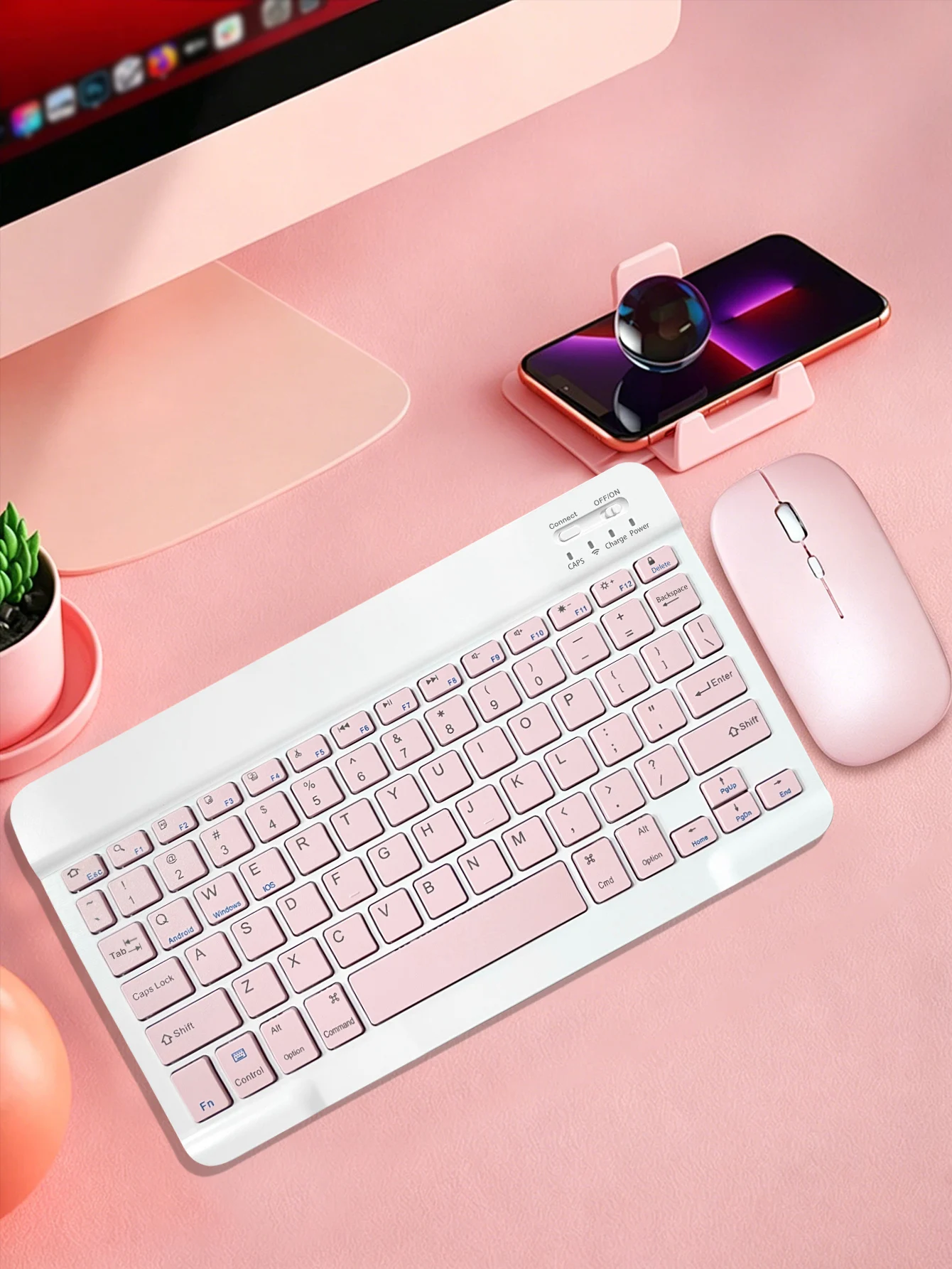 Mini Rechargeable Silent Bluetooth Keyboard & Mouse Combo, Wireless Keyboard Set Compatible with iPad, PC, Cell Phones & Tablets