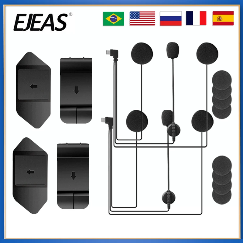 EJEAS V6 PRO + Motorcycle Helmet Interphone Type-C Microphone Speaker Headset with New Style ​Mounting Clip Double-Sided Tape