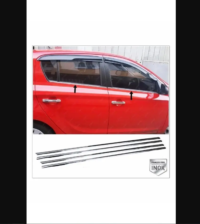 For Hyundai I20 Chrome Window Streamer 4 Pcs. 2008 To 2014 Stainless Steel - Chromium Styling Shinny Bright Accessory Body Kit