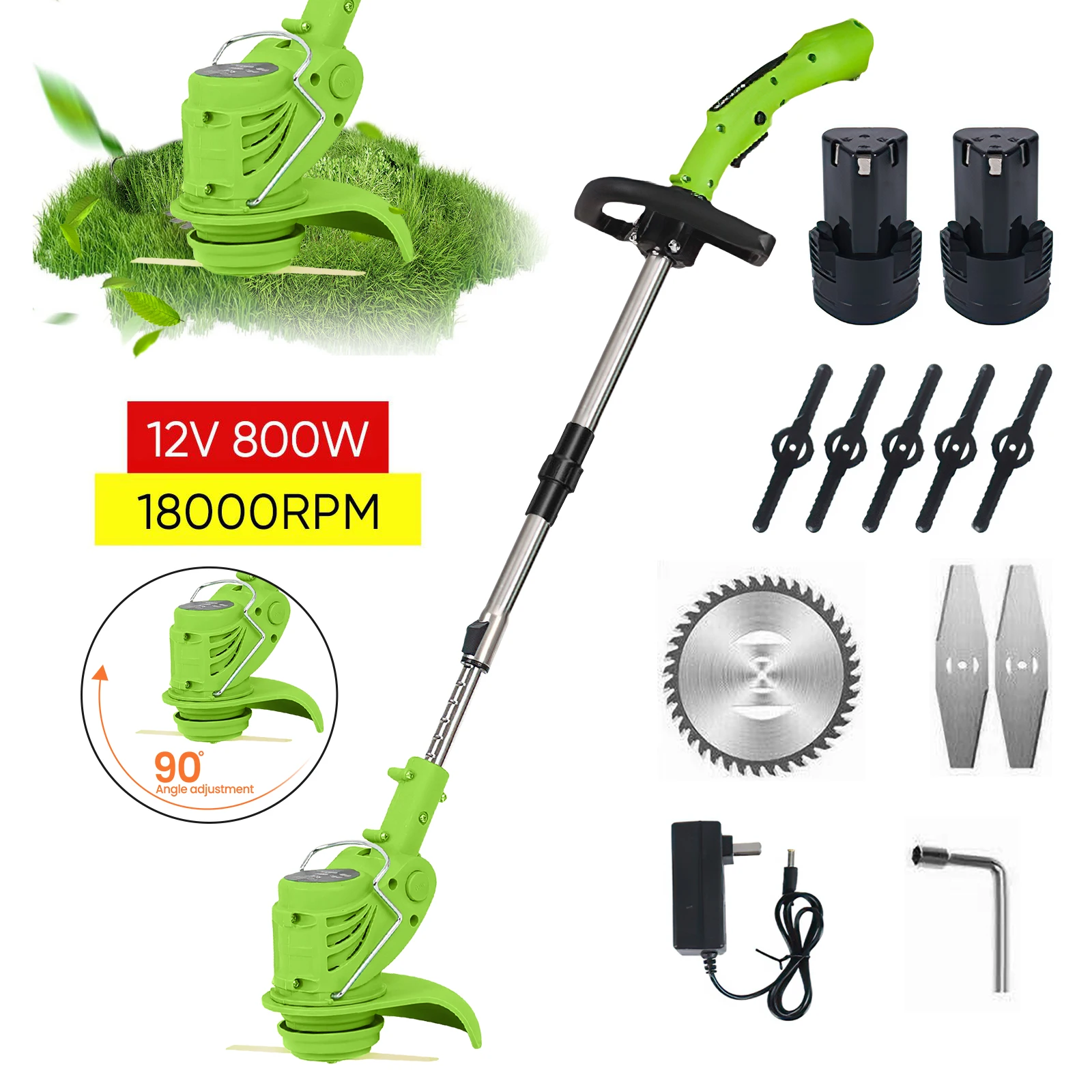 Cortacésped eléctrico de 12V, cortador de césped inalámbrico autopropulsado de 18000RPM, herramienta de limpieza de malezas de jardín de longitud ajustable