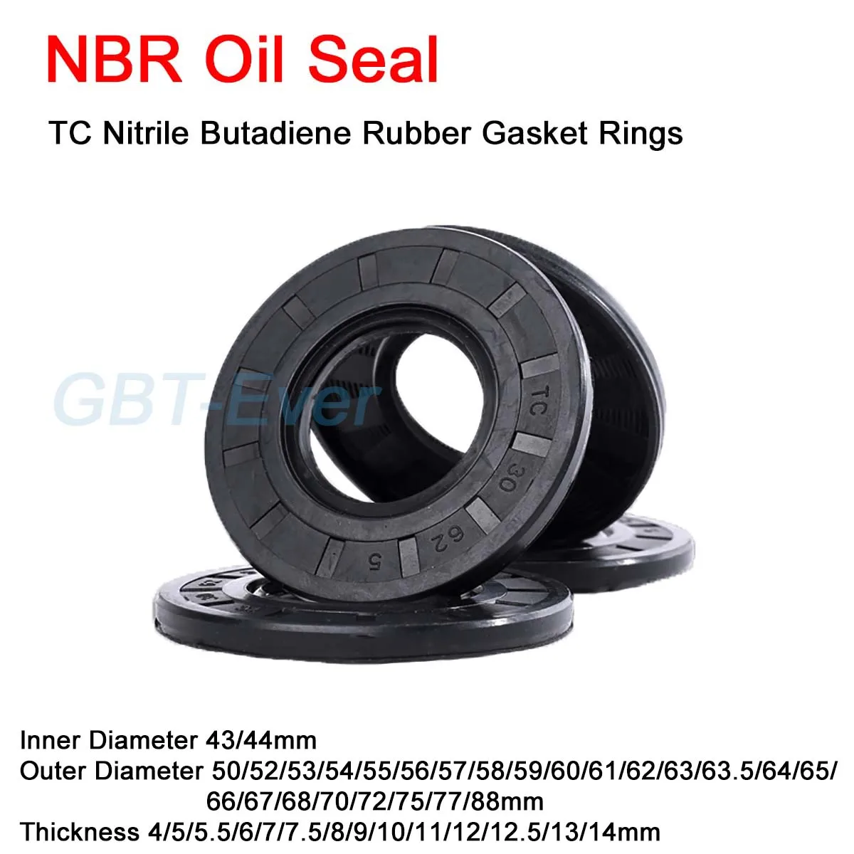 

NBR Framework Oil Seal ID 43/44mm OD 50-88mm THK 4-14mm TC Nitrile Butadiene Rubber Gasket Rings Cover Double Lip with Spring