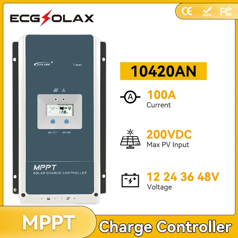 EPEVER 100A MPPT Solar Charge Controller Tracer MPPT 12V 24V 36V 48V Battery Charger Regulator Max PV 150 200VDC Tracer 10420AN