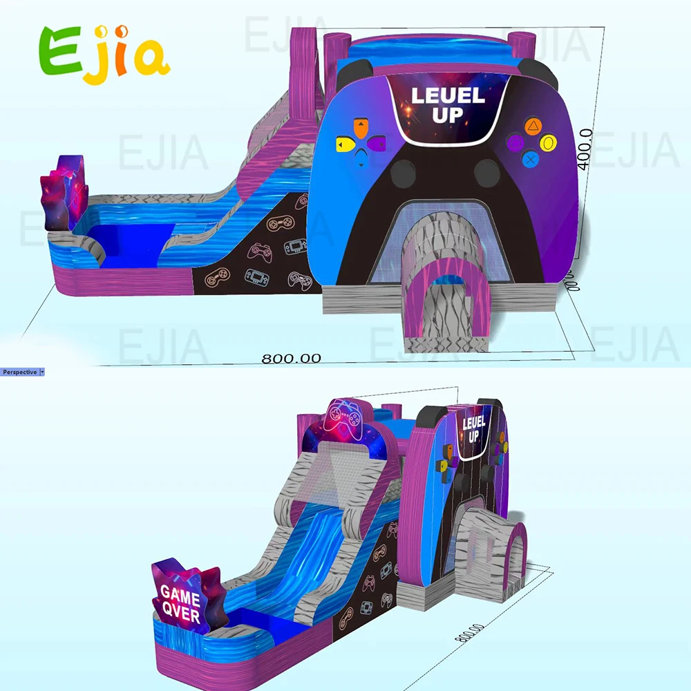 Casa de rebote inflable con temática de juegos de aventura de nivel grande de 26 pies/8M tobogán de agua Castillo de rebote de salto portátil para chico Pary
