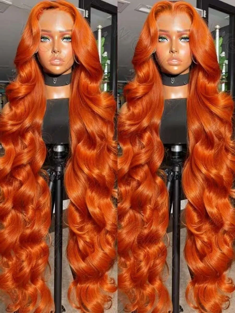 الزنجبيل 28 بوصة الدانتيل شعر مستعار أمامي شعر الإنسان قبل قطعها الملونة 13x4 الزنجبيل البرتقالي الجسم موجة الدانتيل الجبهة الباروكات شعر الإنسان 200 الكثافة