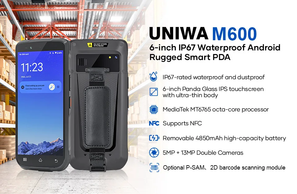 UNIWA M600 4G Ultra thin Industrial Handheld Android PDA 6 Inch 4GB+64GB Removable 4850mAh Battery 2D Scanning Smartphone NFC