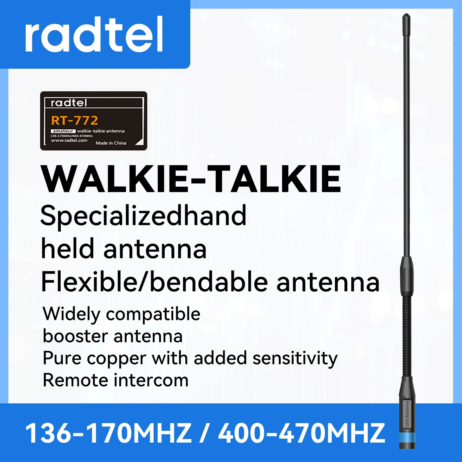 

Radtel RT-772 38,5 см/15,57 дюймов двухдиапазонная антенна 136-170 МГц/400-470 МГц для Radtel RT-4D RT-900 RT-470X RT-910 RT-910B RT-493