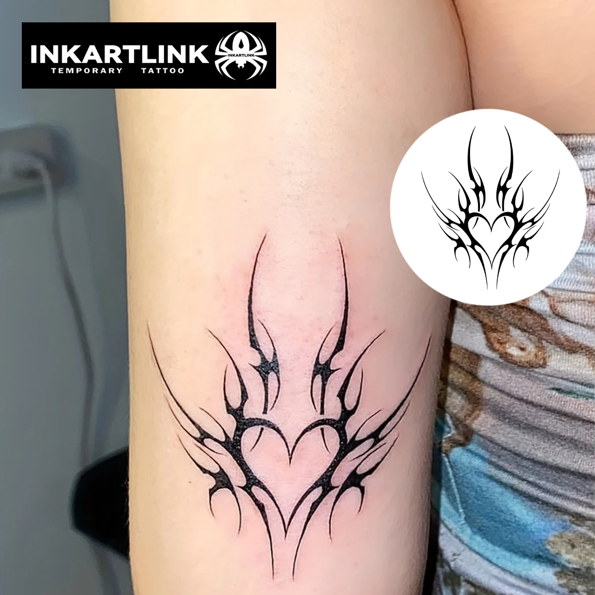 INKARTLINK Neo-Tribal Gothic Heart Waterproof Temporary Tattoo Sticker for Festivals, Summer Beach & Daily Look.
