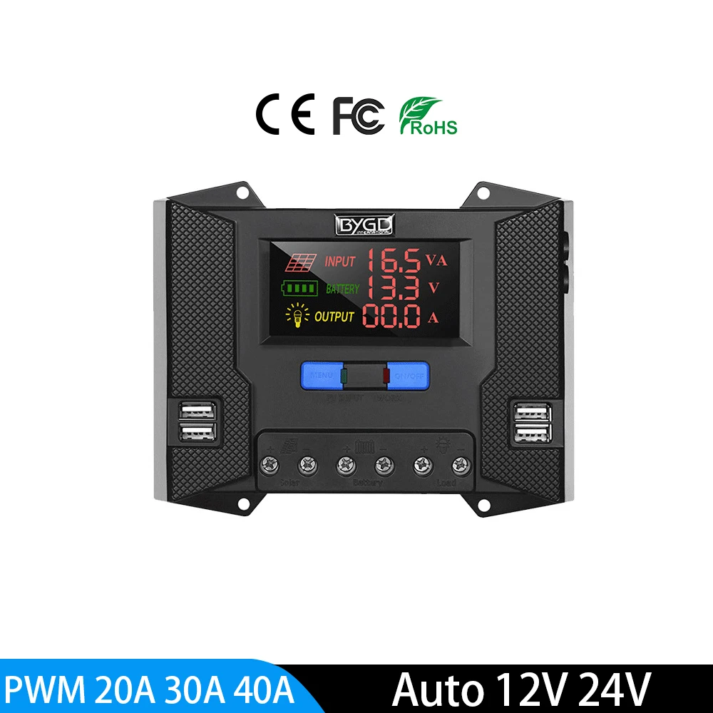 Solar Charge Controller 10A 20A 30A 40A HD Colorful Screen Display  12V 24V PWM Dual USB Solar Charge And Discharge Controller