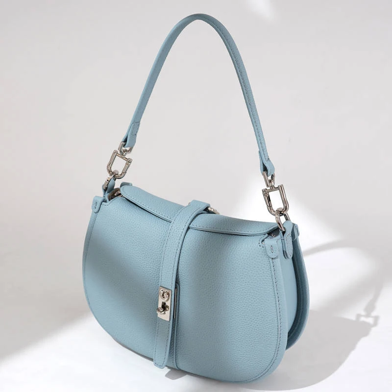 고르피아 여성용 천연 가죽 메신저 백 독특한 잠금장치 이중 지퍼 클로저 럭셔리 숄더백 스타일리시한 수납용