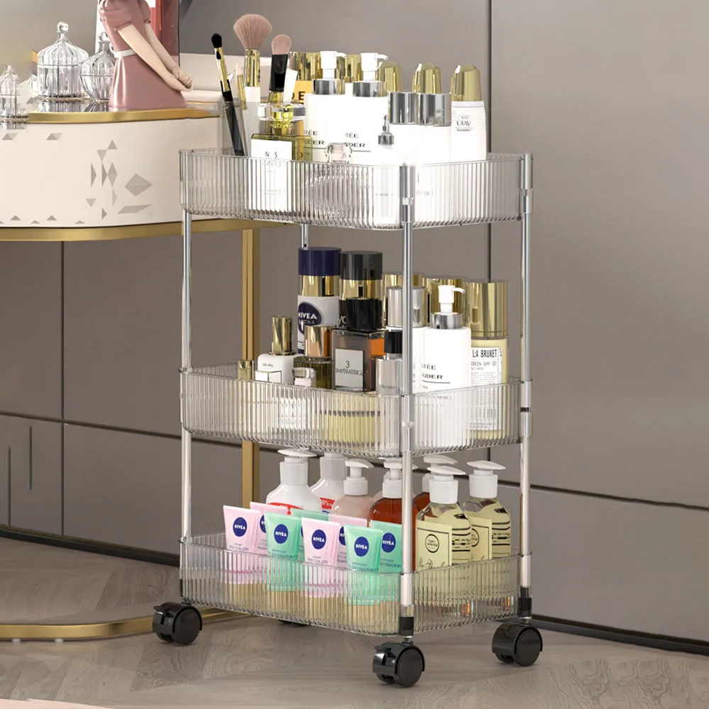 Moving shelf trolley portable storage box transparent cart 3-speed 4-speed