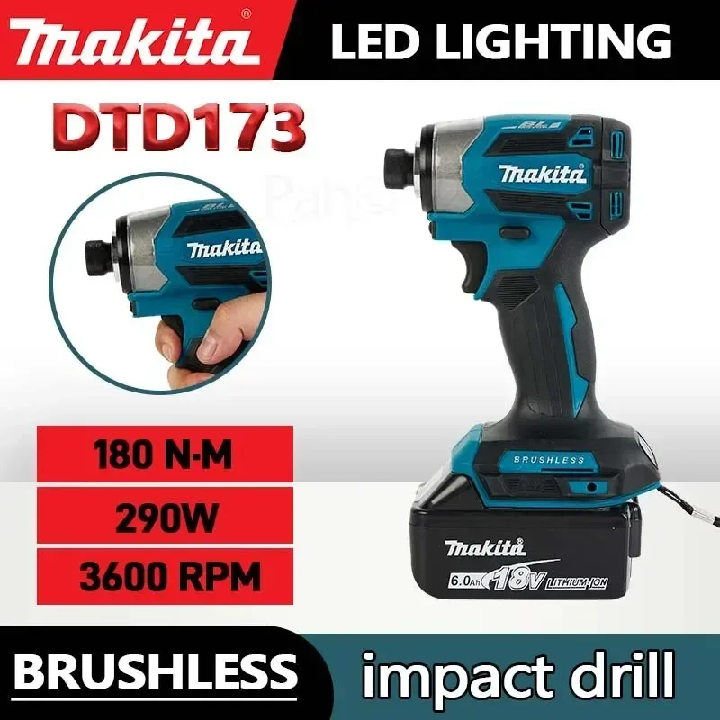 Makita DTD173 Brushless Impact Screwdriver Rechargeable Screwdriver Drilling Machine Cordless Power Tool 18V Battery Power Tool