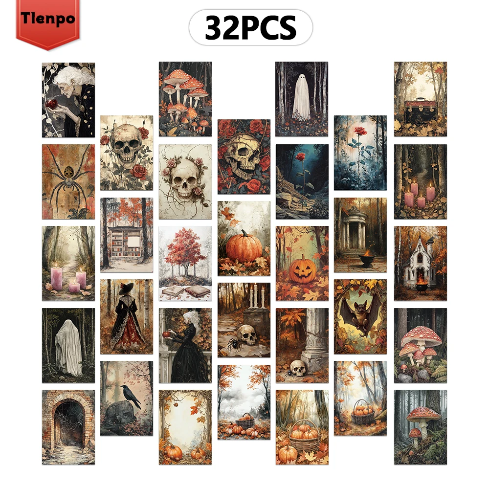 32 Stück, Vintage-Herbsternte-Postkarte, Halloween, Geburtstags-/Jubiläumsgeschenk, Sammlerstück, geeignet zum Verschenken, erhältlich. – Detail 3
