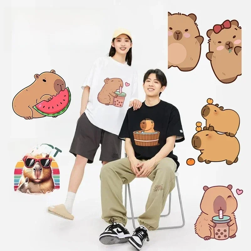 Capybara Iron Heat Transfer Patches for Clothing Cute Y2K Fashion Kawaii Sweatshirt T-shirt Cartoon Thermal Transfer Sticker Hot