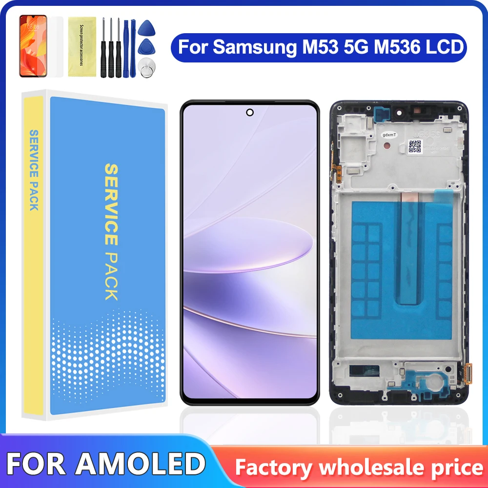 

6.7" AMOLED M53 5G Display With Frame Replacement For Samsung M53 M536B M536B/DS Lcd Display Touch Screen Digitizer Assembly