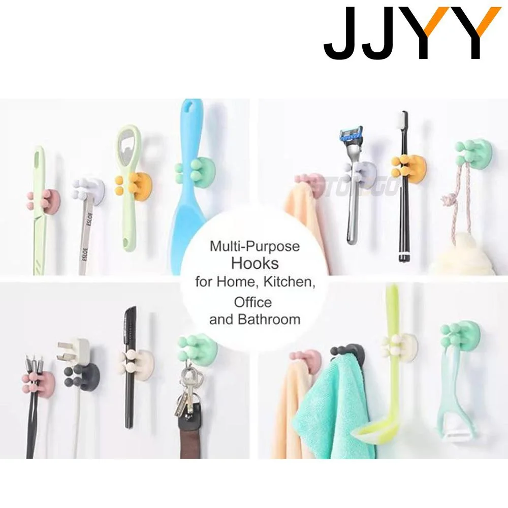 JJYY Silicone Hook Razor Holder Self Adhesive Toothbrush Key Towel Hanger Bathroom Wall Organizer Kitchen Utensil Storage Rack