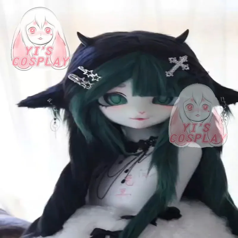Fursuit رئيس Yis تأثيري مخصص فروي رئيس Kigurumi رئيس تأثيري كيمونو اليدوية سماعات الوحش مخصص Fursuit كيمونو