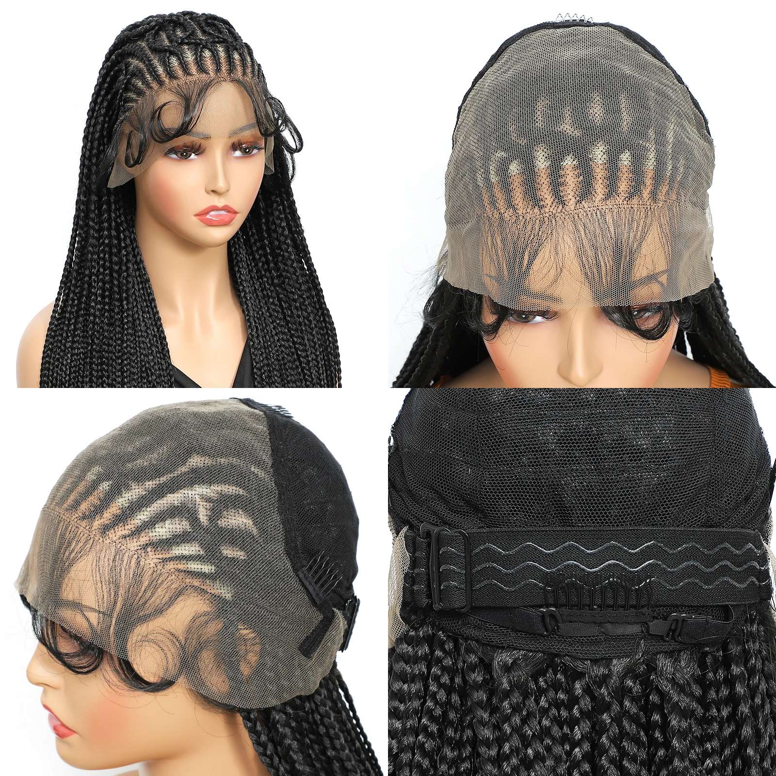 شعر مستعار أفريقي مضفر الاصطناعية كامل الدانتيل كورنو Knotless صندوق تجديل الباروكات للنساء السود الدانتيل الضفائر الأمامية شعر مستعار