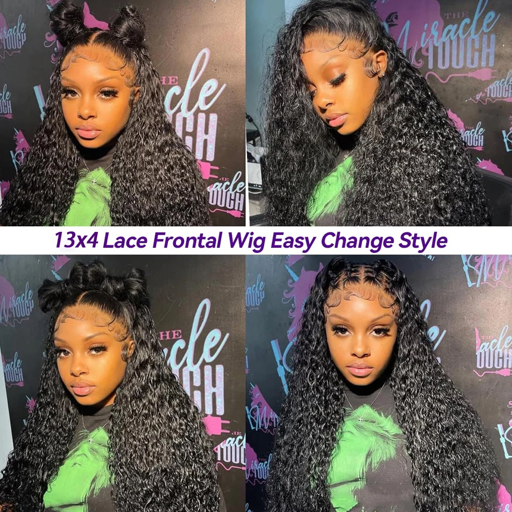 Kinky Curly Wave HD Прозрачный парик фронта шнурка 13x4 Бразильские человеческие волосы Предварительно выщипанные Натуральный черный вьющийся парик с волосами ребенка