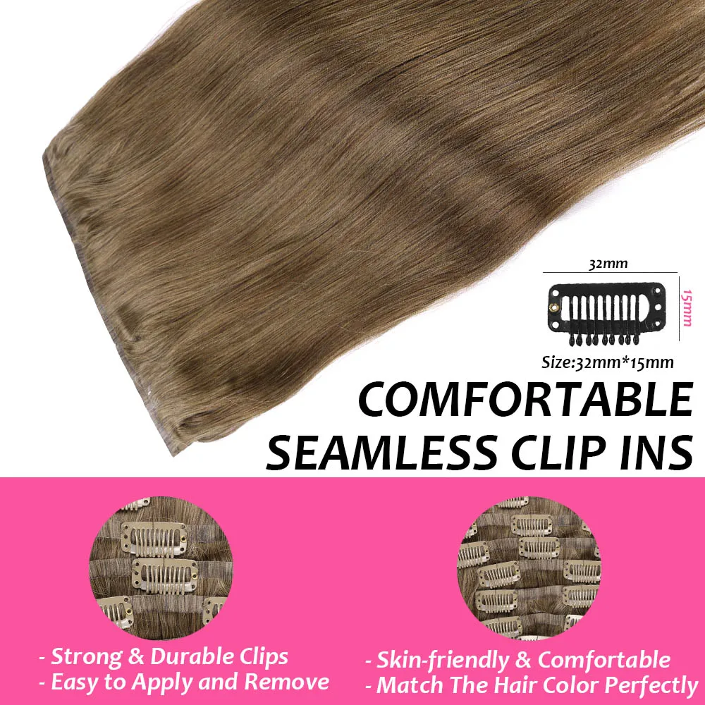 Extensions de cheveux à clipser sans couture pour femmes, cheveux humains vierges, trame PU invisible ultra fine, extensions de cheveux naturels, 7 pièces