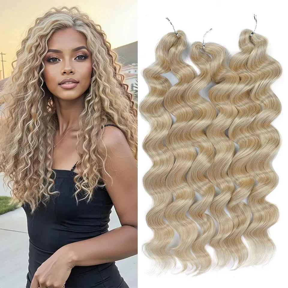 3 قطعة/السواحل شقراء الكروشيه وصلات شعر 26 بوصة كروشيه اصطناعي شعر الجسم موجة تجديل وصلات شعر لجميع المواسم