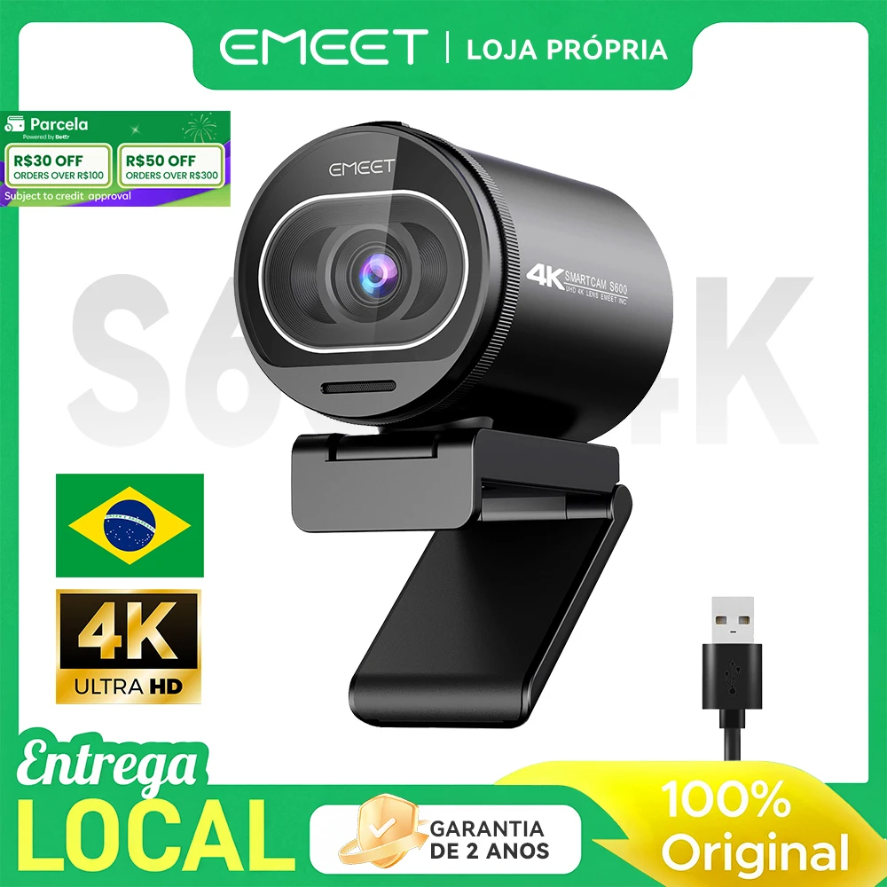 Webcam 4K 1080P 60FPS Streaming Web Camera EMEET USB Câmera S600 com sensor Sony, 2 microfones de redução de ruído, FOV 73°, foco automático PDAF, capa de privacidade integrada, câmera de streaming para jogos
